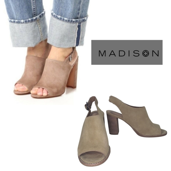 Madewell Cary Genuine Suede Leather  Sling Back Peep Toe Block Heel Sandals 7.5 - Picture 1 of 11